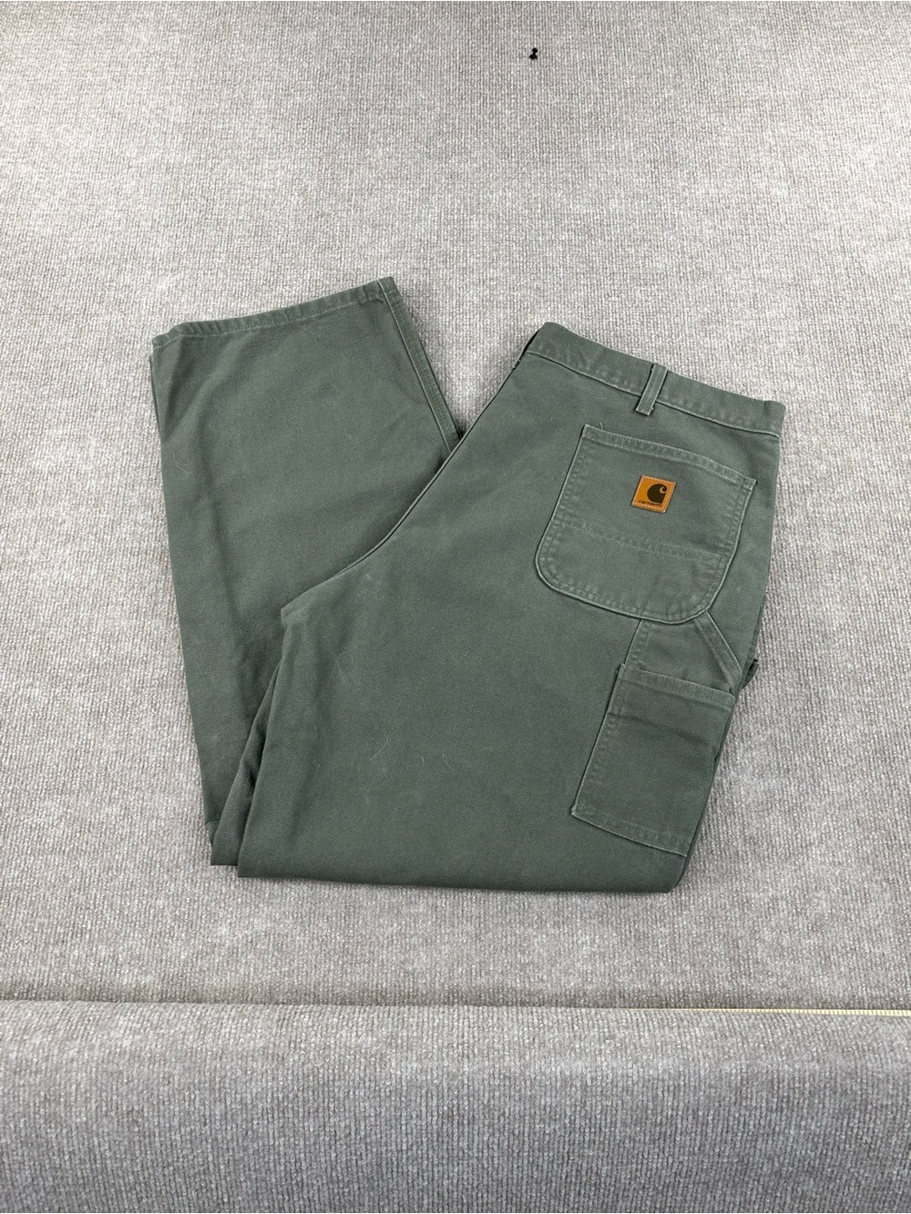 Carhartt B11 MOS Moss Green Washed Duck Work Dungaree Pants Mens 42x32 Vintage